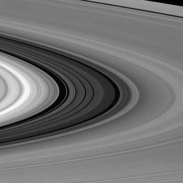 The Cassini Division (seen here between the bright B ring and dimmer A ring) is almost as wide as the planet Mercury.