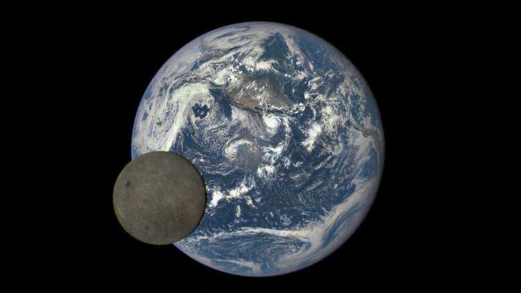 DSCOVR captured the moon passing in front of Earth from its vantage point at Lagrange Point 1, a stable point between the sun and Earth