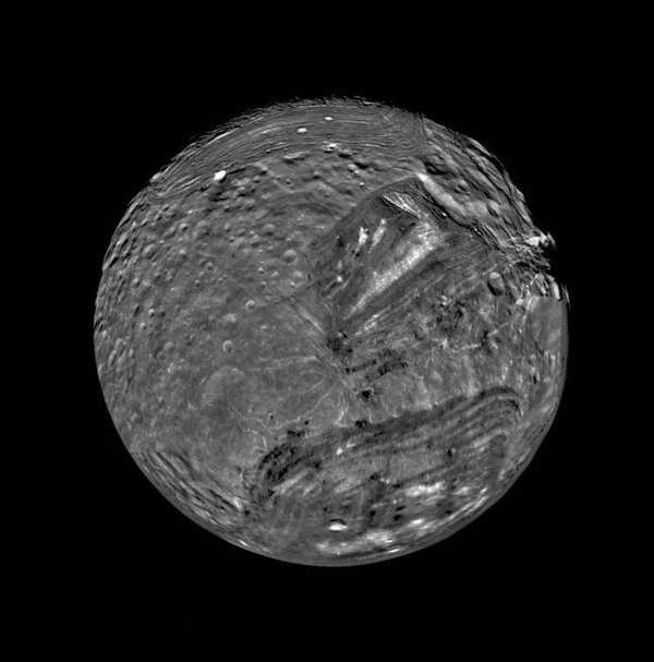 Miranda as seen by Voyager 2